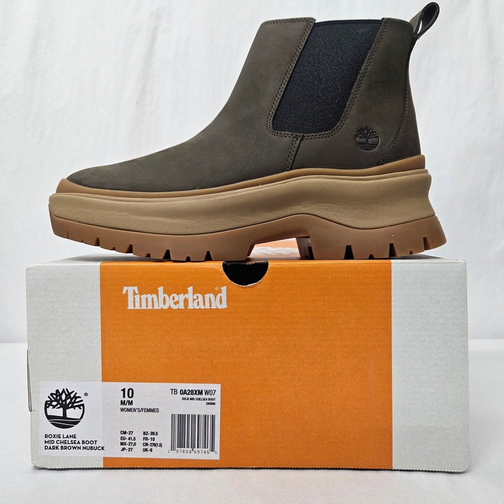 Timberland Roxie Lane Mid Chelsea Boot 0A28XM Dark Brown Nubuck Women's Size 10